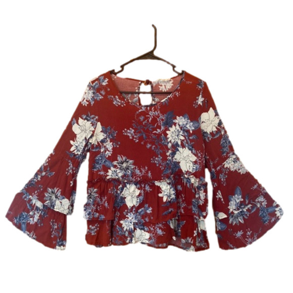 Altar'd State Long Sleeve Boho Style Floral Bell Sleeve and Ruffle Blouse - Picture 1 of 4